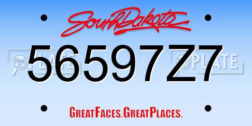 56597Z7 South Dakota License Plate
