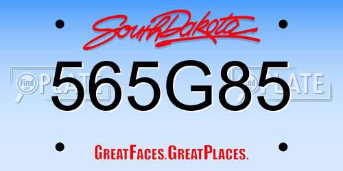565G85 South Dakota License Plate