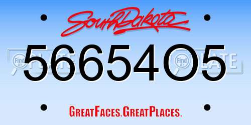 56654O5 South Dakota License Plate