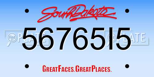 56765I5 South Dakota License Plate