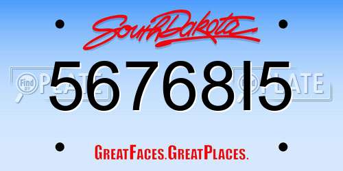 56768I5 South Dakota License Plate