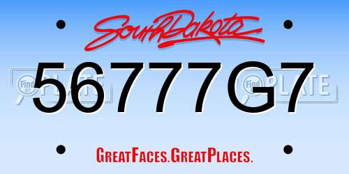 56777G7 South Dakota License Plate