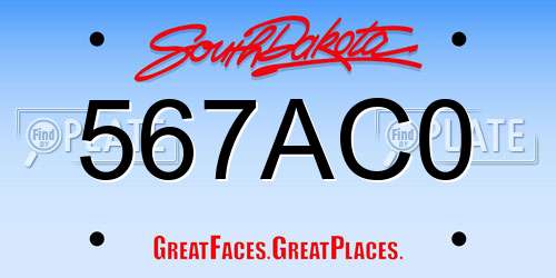 567AC0 South Dakota License Plate