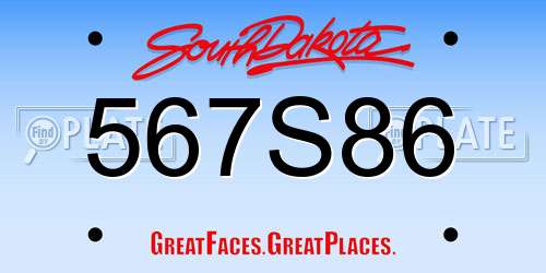 567S86 South Dakota License Plate