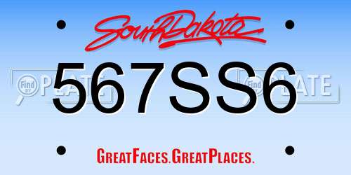 567SS6 South Dakota License Plate