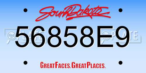 56858E9 South Dakota License Plate