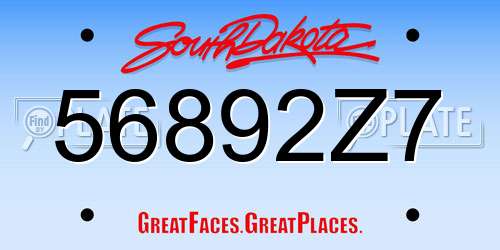 56892Z7 South Dakota License Plate