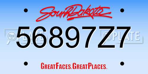 56897Z7 South Dakota License Plate