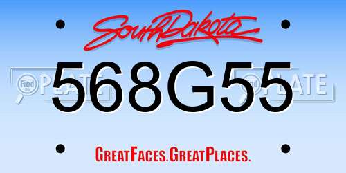 568G55 South Dakota License Plate