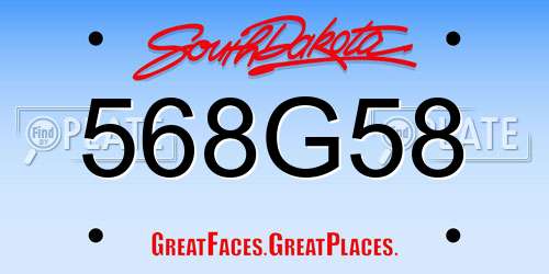 568G58 South Dakota License Plate