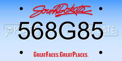 568G85 South Dakota License Plate