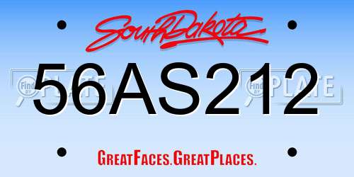 56AS212 South Dakota License Plate