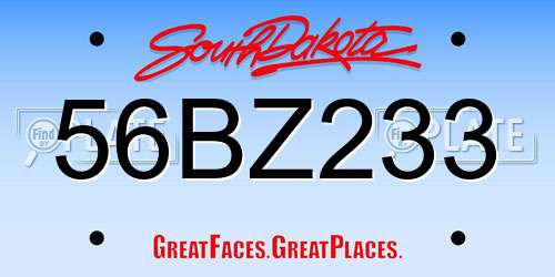 56BZ233 South Dakota License Plate