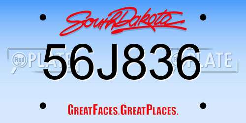 56J836 South Dakota License Plate