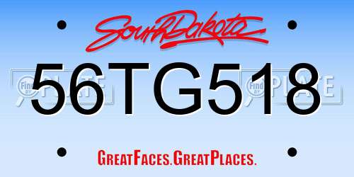 56TG518 South Dakota License Plate