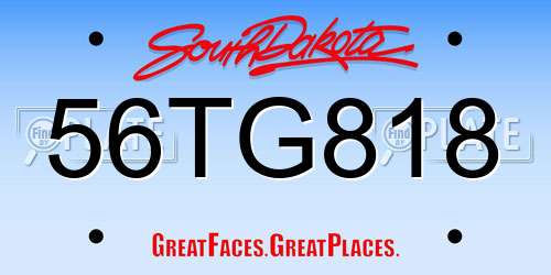 56TG818 South Dakota License Plate