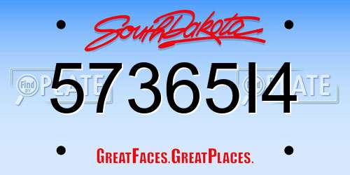 57365I4 South Dakota License Plate