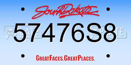 57476S8 South Dakota License Plate