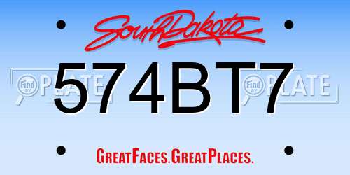 574BT7 South Dakota License Plate