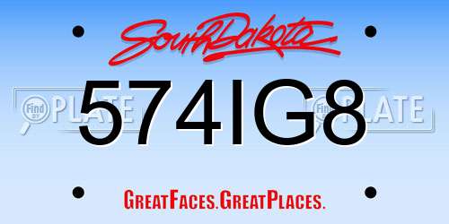 574IG8 South Dakota License Plate