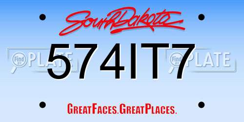 574IT7 South Dakota License Plate
