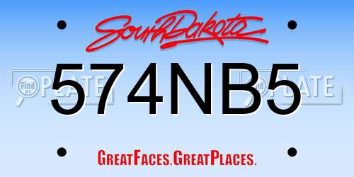 574NB5 South Dakota License Plate