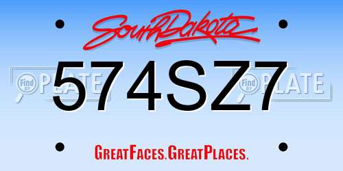 574SZ7 South Dakota License Plate