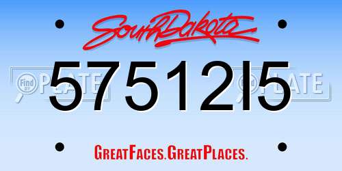 57512I5 South Dakota License Plate