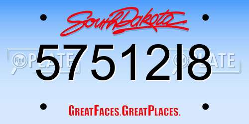 57512I8 South Dakota License Plate