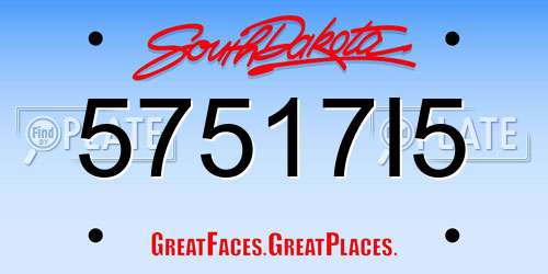 57517I5 South Dakota License Plate