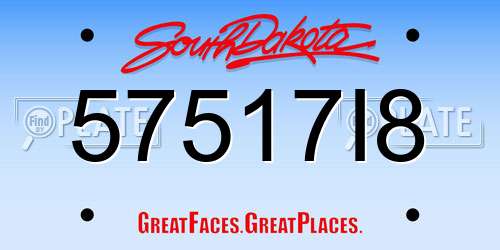 57517I8 South Dakota License Plate