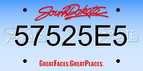 57525E5 South Dakota License Plate
