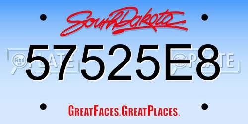 57525E8 South Dakota License Plate