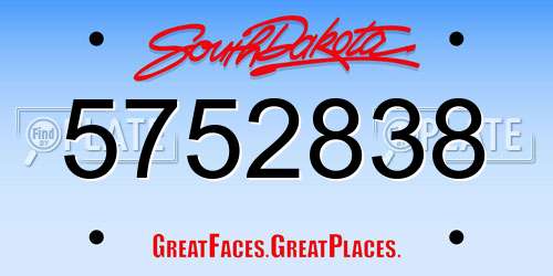 5752838 South Dakota License Plate
