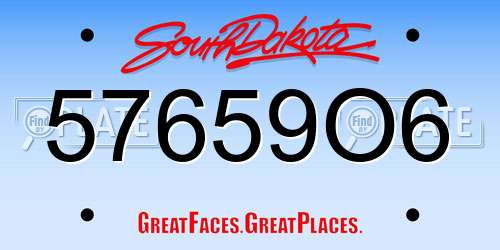 57659O6 South Dakota License Plate