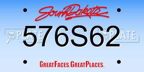 576S62 South Dakota License Plate