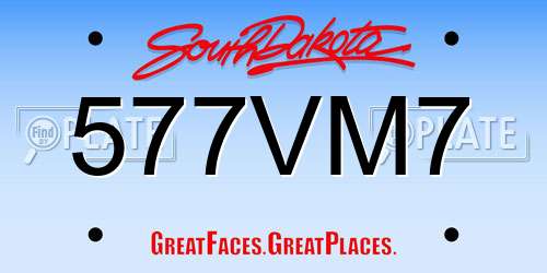 577VM7 South Dakota License Plate
