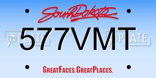 577VMT South Dakota License Plate