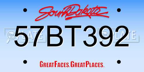 57BT392 South Dakota License Plate