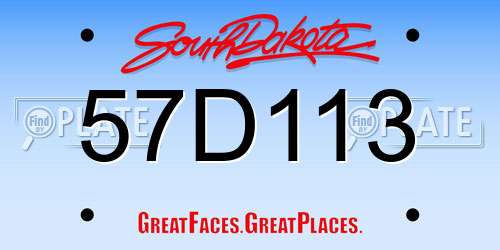 57D113 South Dakota License Plate