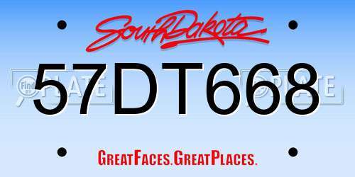 57DT668 South Dakota License Plate