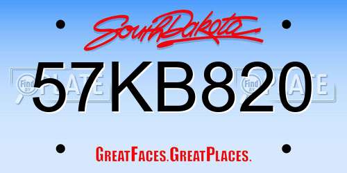 57KB820 South Dakota License Plate
