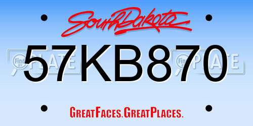 57KB870 South Dakota License Plate