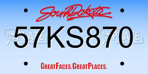 57KS870 South Dakota License Plate