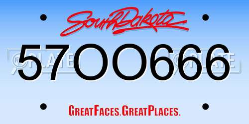 57OO666 South Dakota License Plate
