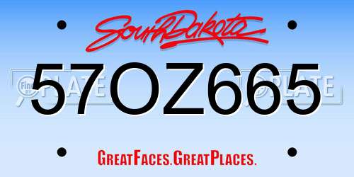 57OZ665 South Dakota License Plate