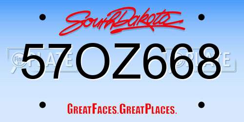 57OZ668 South Dakota License Plate