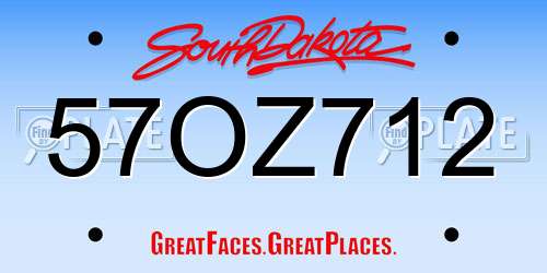 57OZ712 South Dakota License Plate