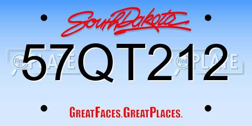 57QT212 South Dakota License Plate