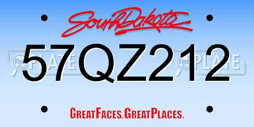 57QZ212 South Dakota License Plate